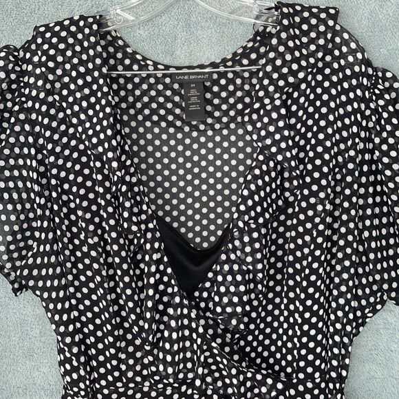 Lane Bryant Dress Womens 24 Black Polka Dot Faux Wrap Flutter Sleeve Midi Career - Picture 4 of 10